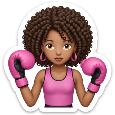 black girl with curly hair, pink boxing gloves sticker