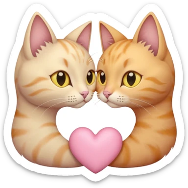 Two cats “nose to nose” + a small heart between them in soft pink, beige and yellow pastel colors sticker