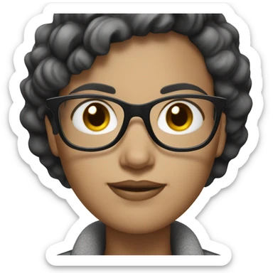 White skin black and gray short hair woman glasses sticker