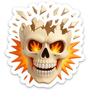 Make only the top of the skull's head explode, keep the rest of the skull intact, in the style of microsoft style 3d fluent emojis with no background. sticker