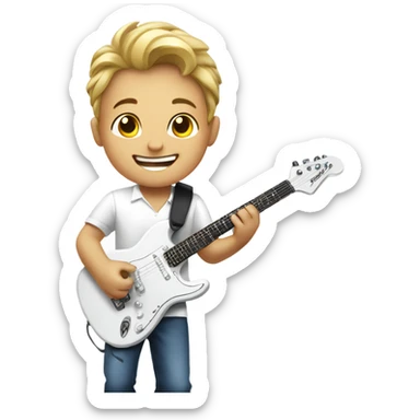 happy boy in white shirt playing electric guitar sticker