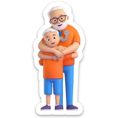 small kid giving a big hug to their granddad, cheerful and cute sticker