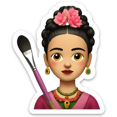 frida kahlo as a kid with paintbrush sticker
