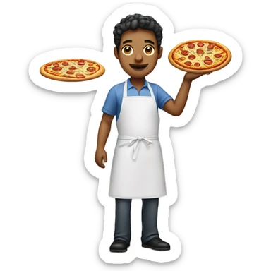 Mixed man wearing an apron holding a pizza sticker