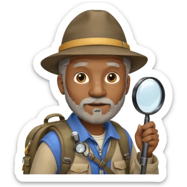 Explorer old black Man with backpack and magnifying glass sticker