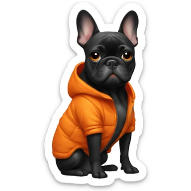 black french bulldog with orange winterjacket sticker