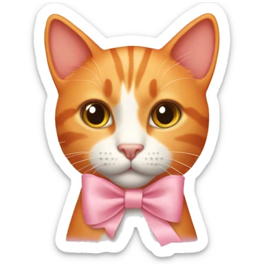Orange cat with pastel pink ribbon sticker