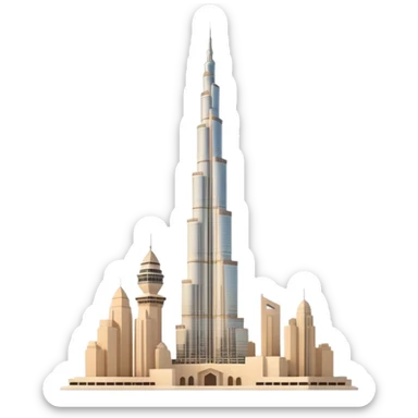 Burj Khalifa in coconut beige color, emoji style, simple and clean, minimalism, soft tones sticker