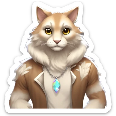 Furry, sparkle, iridescent, colorful, pastel, edgy, cool, fantasy beautiful, brown, beige, white, divine, godly, angelic, animal, anthro, full body, fursona, feline sticker