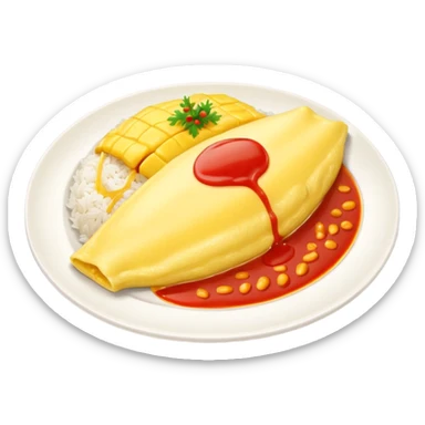 Tasty omurice with a big portion of rice dish on a big plate (no tomatoes)   sticker