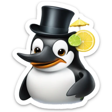 penguin in a top hat with a margarita sticker