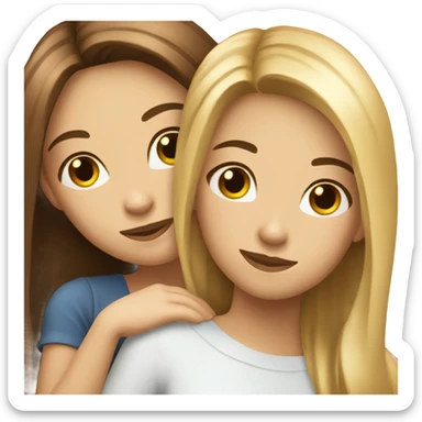 beautiful woman with long straight blonde hair hugging beautiful woman with long straight brown hair sticker