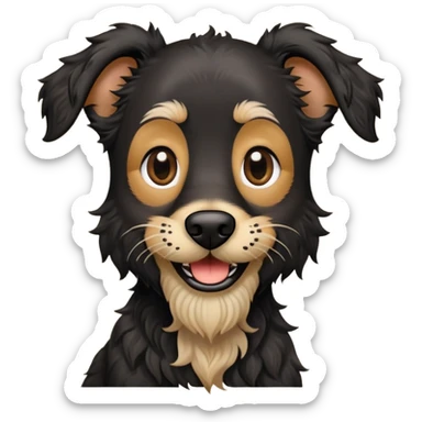 Tall, black, skinny dog with wiry wavy hair, and a beard and eyebrows smiling  sticker