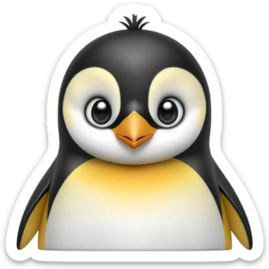 cinematic-cute-emperor-penguin-portrait-emoji,-head-tilted-playfully-and-inquisitively,-with-glossy,-pristine-plumage,-sparkling-eyes-filled-with-curiosity,-simplified-yet-irresistibly-adorable-features, black, large black eyes face, zoomed in sticker
