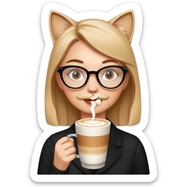 Woman with cat-eye glasses sipping latte sticker