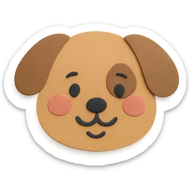 A shy smiling dog with blushing pink cheeks, paper craft style, transparent background. sticker