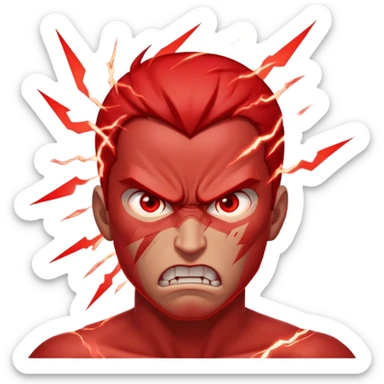 Angry man, red lighting eyes, red energy and lightnings around him sticker