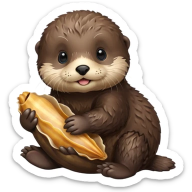 baby sea otter pup with shell sticker