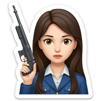 A brunette with long hair girl who is about to kill herself with a littlr gun pointed at her temple sticker