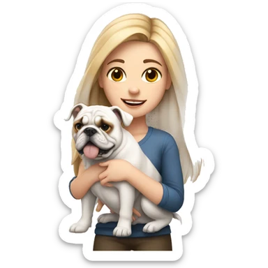 White girl holding English bulldog sticker