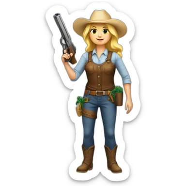 blonde woman farmer with a gun sticker