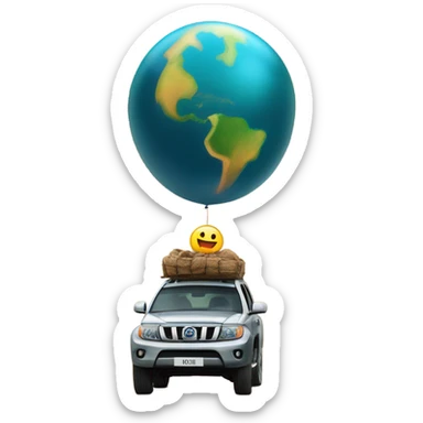 A SUV aventureira explora montanhas e florestas com um globo terrestre ao fundo e um carro em movimento na frente. sticker