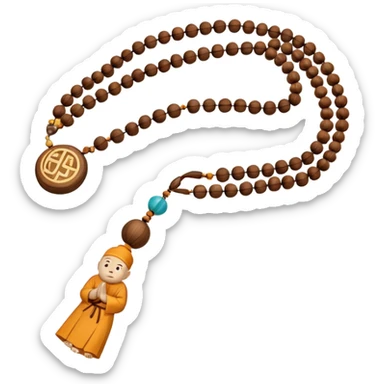 monk necklace object icon, wooden prayer beads with simple pendant, spiritual minimal design, natural wood texture, subtle sacred aura, 3D cartoon style, mobile game icon style, centered, clean background, no text, no watermark
 sticker