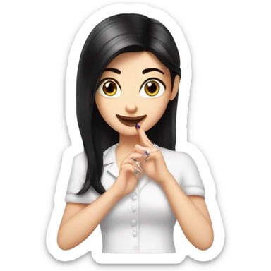 manicure master black hair,white skin,blue eyes in the hands of a nail file and nail polish sticker