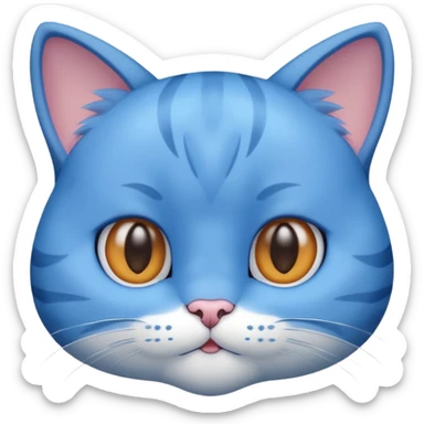 cute blue cat with a large head and simple facial features sticker