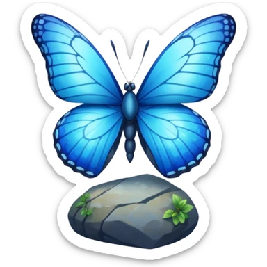 blue butterfly on rock sticker