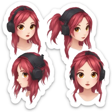 Gorgeous anime style tomboy with blushing face aesthetic and pretty edgy black red punk hair with hair garment trending style sticker