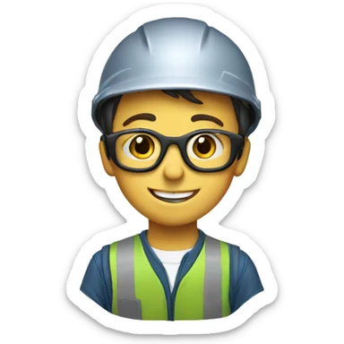 smiling boy with safety helmet and glases sticker