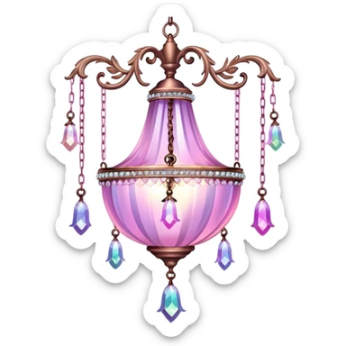 PInk iridescent Bell with chained hanging crystals with feathers CHANDELIER sticker