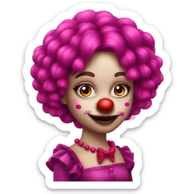 Pretty fuchsia clown girl long hair red nose sticker