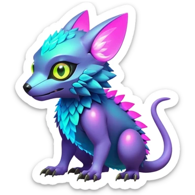 Tropical futuristic lush warm-colored modern colorful neon-colored cyber-Fakémon-Digimon-Trico-creature sticker