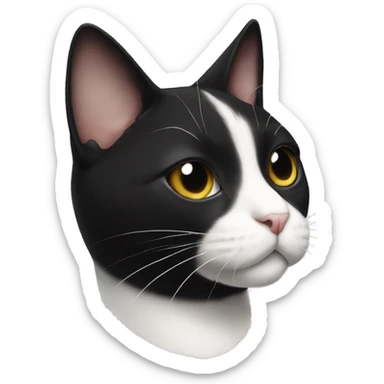 tuxedo cat with a face that looks like an upside down heart in white above nose fur is black sticker