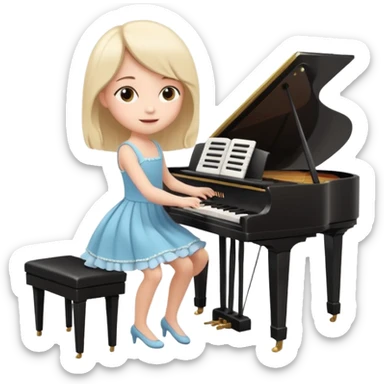 A cute girl in funny animated style , cartoon is playing the piano, full pose sticker
