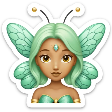 Mint green woman bee with diamond wings, sparkly rhinestones, and glitter accents sticker