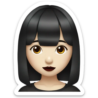Hot, cute asian goth girl with bangs, dark red lip and white tan sticker