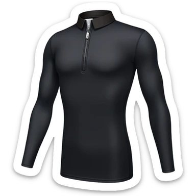 Long sleeve black spandex shirt with collar and zip to the chest sticker