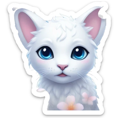 Edgy Cute Cool Kawaii gorgeous sparkly ethereal white fantasy animal creature with blue eyes sona with flowers and butterflies beautiful aesthetic sticker