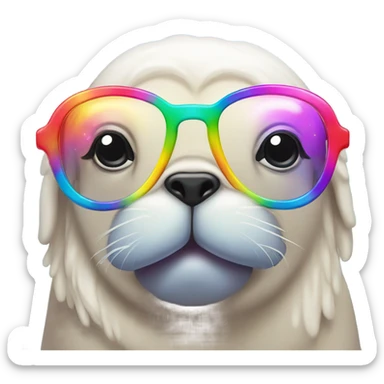 Lisa Frank cute Walrus wearing rainbow cloud shaped glasses sticker