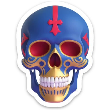 skull decorated in New Orleans Pelicans basketball team colors - navy blue, gold, and red sticker