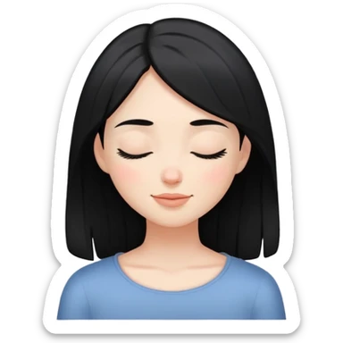 white girl with black hair, eyes closed, gentle smile, calm and serene sticker