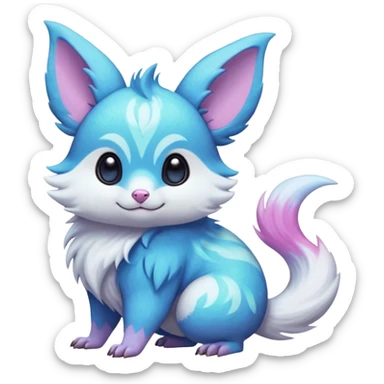 Shiny iridescent neon vibrant bioluminescent colorful pastel flourishing flurry fuzzy Absol-Minccino-Furret-Zangoose-Chinchilla-Stitch-fusion-animal-Fakémon-hybrid-creature  sticker
