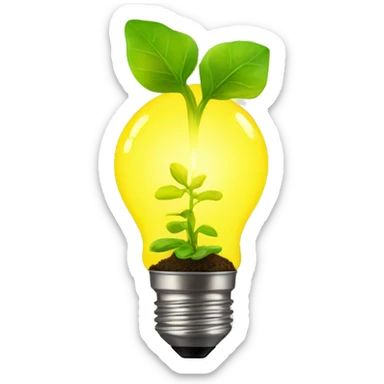 a plant sprout inside a yellow glowing idea lightbulb sticker