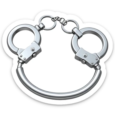 A pair of elegant handcuffs emoji made of silver chrome, smooth rounded design, glossy metallic reflections, luxury fetish aesthetic, minimal iOS emoji style, centered, clean white background sticker
