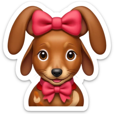 Female Dachshund with red hello kitty bow on her ear sticker