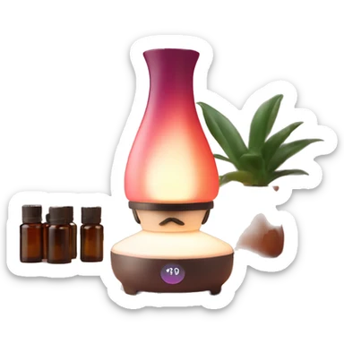 aroma lamp with aroma oils next to it
 sticker