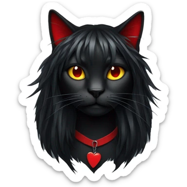 Edgy Black Cat with Long Emo Hair with Red Streaks sticker